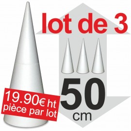 Lot de 3 Cones polystyrène - hauteur 50cm
