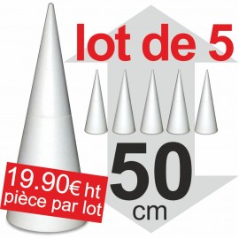 Lot de 5 Cones polystyrène - hauteur 50cm