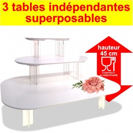 Ensemble de 3 tables indépendantes à contact alimentaire superposables